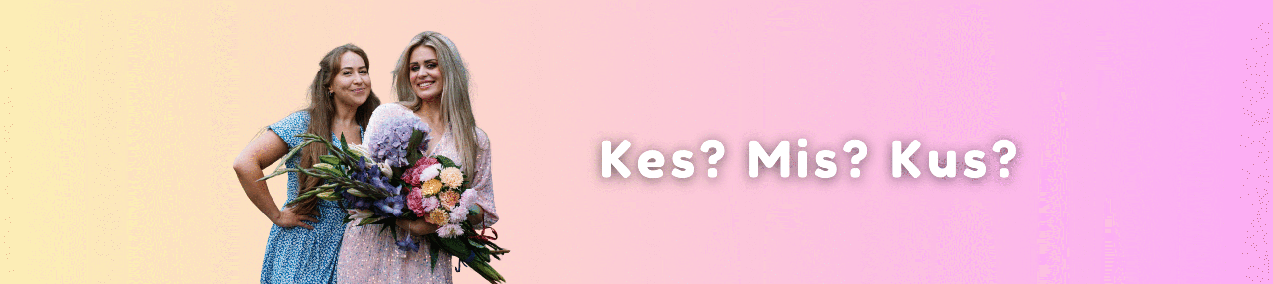 Kaks naist värvilistes klietides bänneril