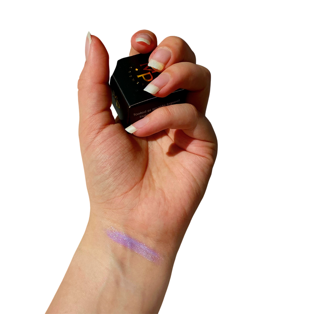 Lauvärv Lillepidu Inimese käsi, mis hoiab lauvärvi potsikut käes ning käe peal on lilla triip näitamaks lauvärvi värvi.