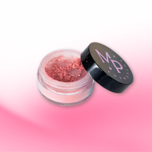 Roosa mineraalne põsepuna toonis "Printsessipale" musta kaanega potsikus.