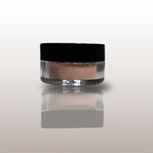 Hallikas mineraalne pulberlauvärv musta kaanega potsikus.